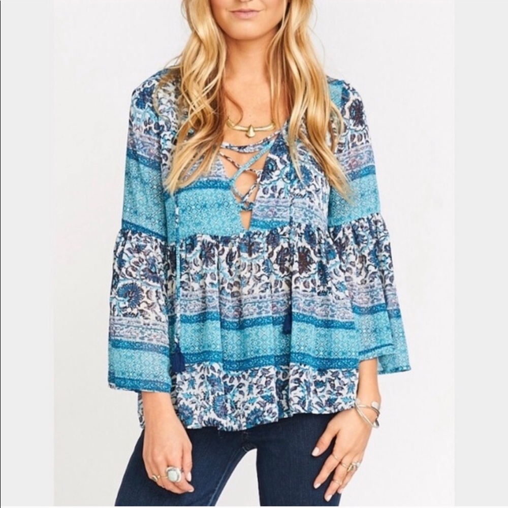 💙Show Me Your MuMu Poet Bell Sleeve Blouse Blue XL